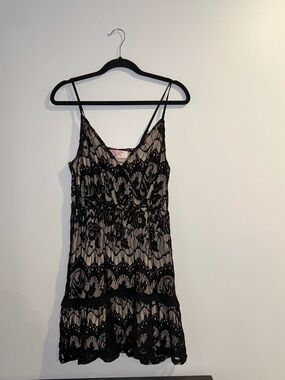 Black Lace Slip Mini Dress - Unbranded
